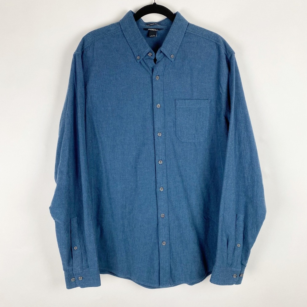 Eddie Bauer Mens Blue Herringbone Flannel Shirt Classic Fit Tall Large